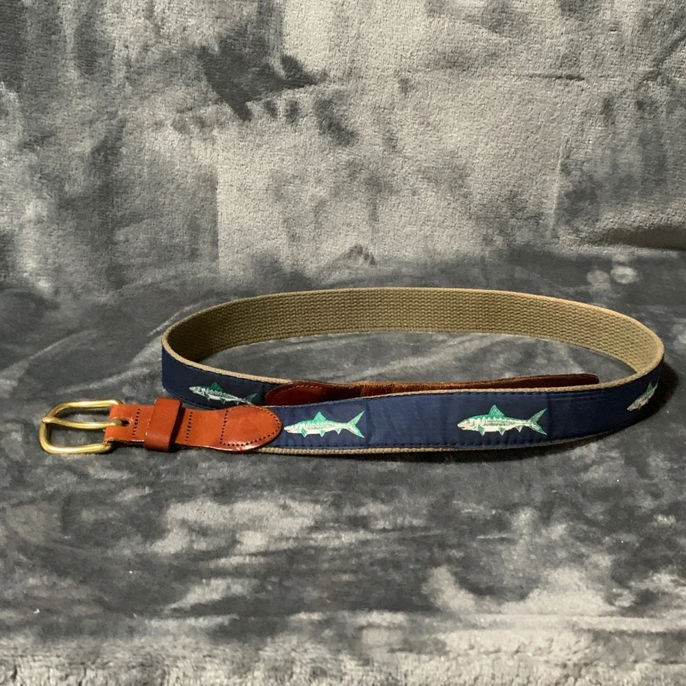 World Wide Sportsman Belt Mens 34 Ribbon Navy Blue Bonefish Leather Man Ltd EUC